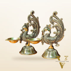 Peacock Brass Oil Lamps | Open Feather Design | Height 8 inches