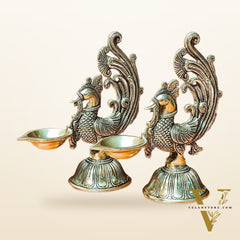 Peacock Brass Oil Lamps | Open Feather Design | Height 8 inches