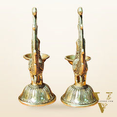 Peacock Brass Oil Lamps | Open Feather Design | Height 8 inches