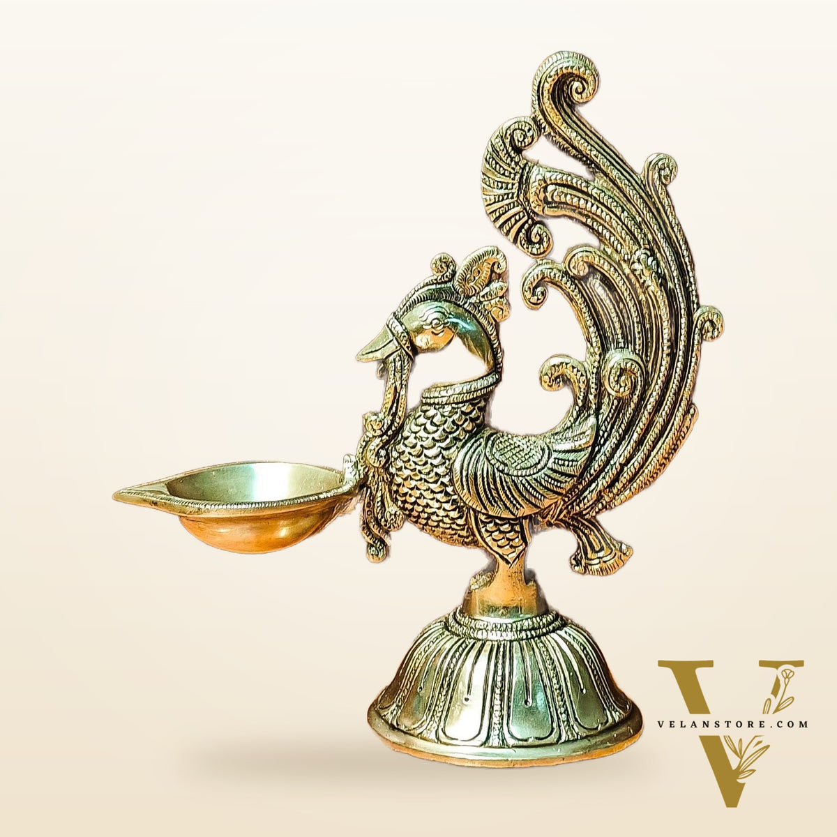 Peacock Brass Oil Lamps | Open Feather Design | Height 8 inches