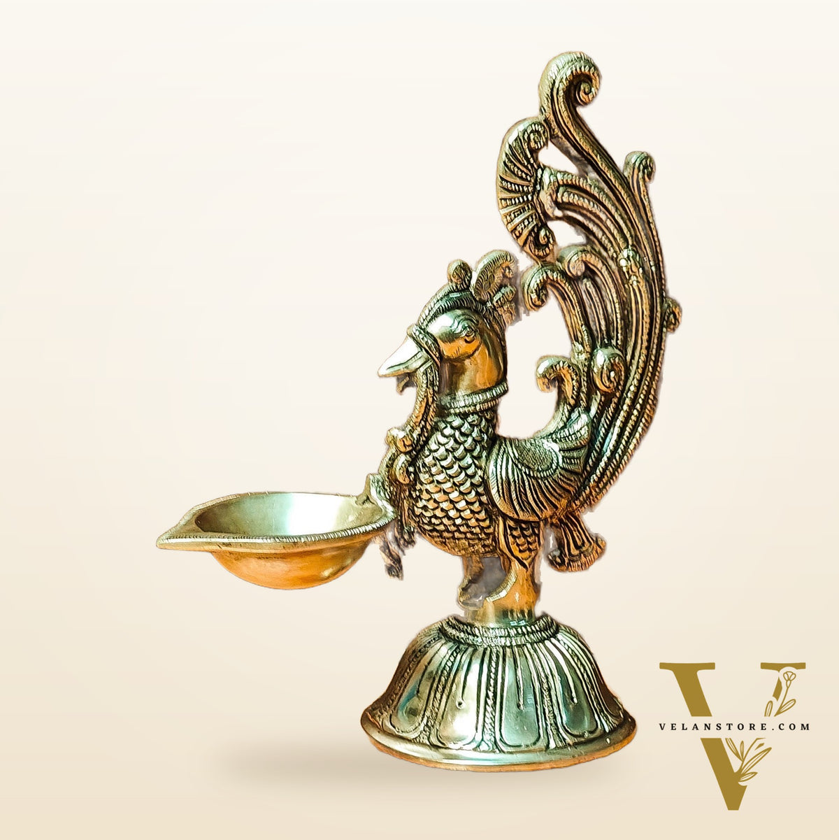 Peacock Brass Oil Lamps | Open Feather Design | Height 8 inches