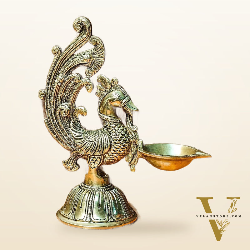 Peacock Brass Oil Lamps | Open Feather Design | Height 8 inches