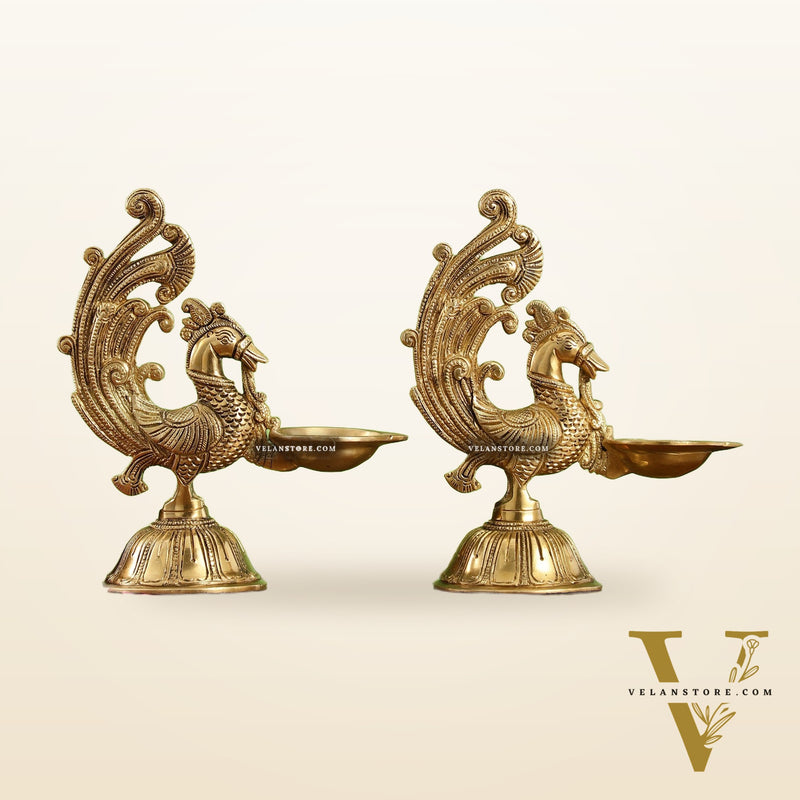 Peacock Brass Oil Lamps | Open Feather Design | Height 8 inches