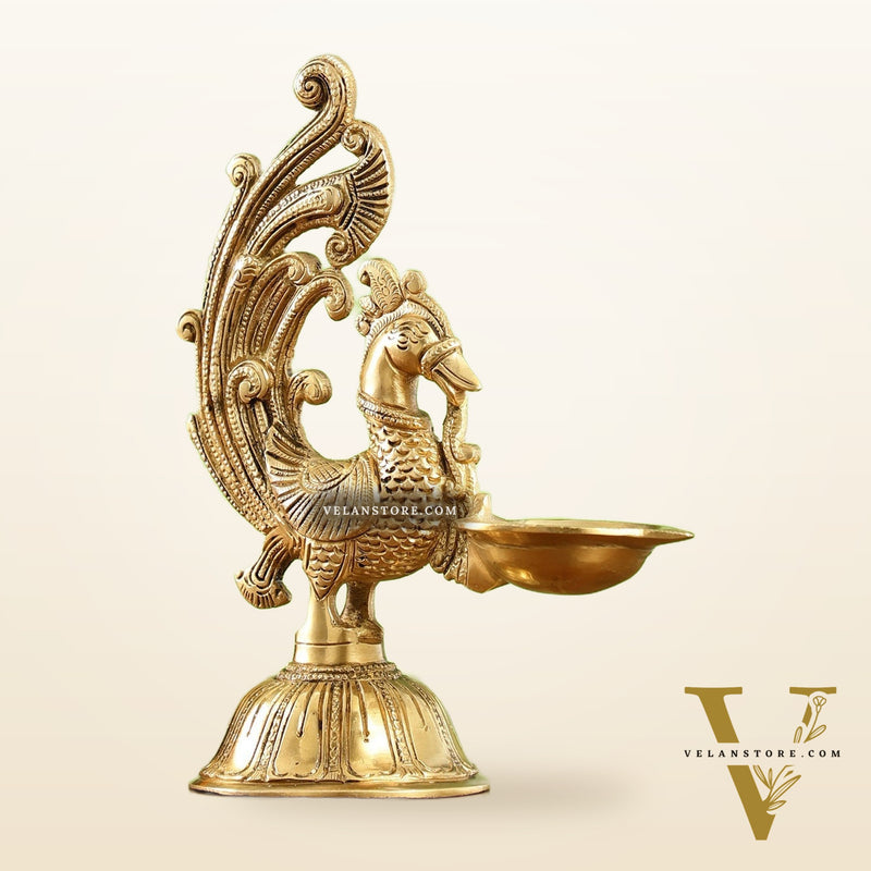 Peacock Brass Oil Lamps | Open Feather Design | Height 8 inches
