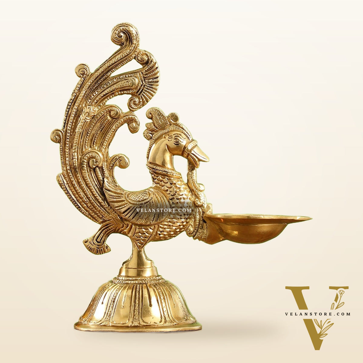 Peacock Brass Oil Lamps | Open Feather Design | Height 8 inches