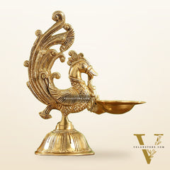 Peacock Brass Oil Lamps | Open Feather Design | Height 8 inches