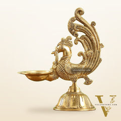 Peacock Brass Oil Lamps | Open Feather Design | Height 8 inches