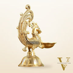 Peacock Brass Oil Lamps | Open Feather Design | Height 8 inches