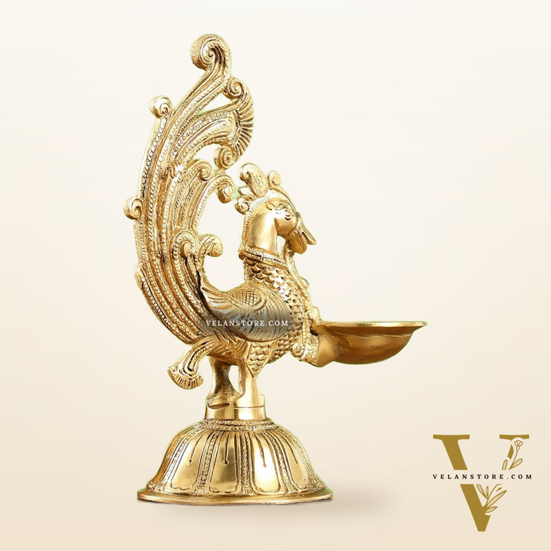 Peacock Brass Oil Lamps | Open Feather Design | Height 8 inches