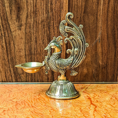 Peacock Brass Oil Lamps | Open Feather Design | Height 8 inches