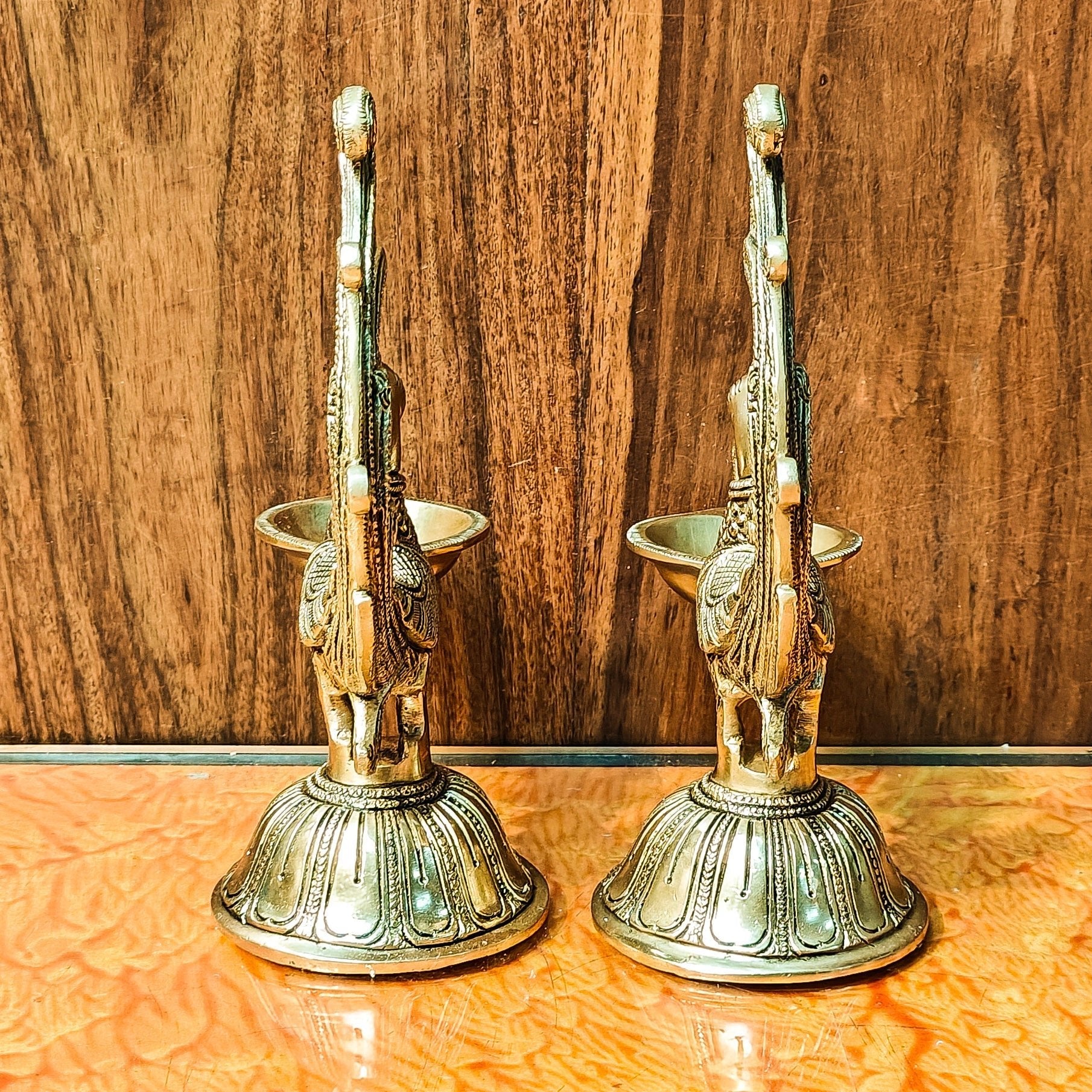 Peacock Brass Oil Lamps | Open Feather Design | Height 8 inches