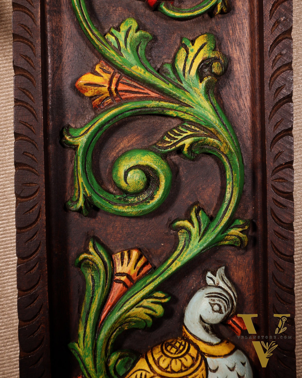Peacock Handcrafted & Hand-Painted Wooden Wall Hanging Panel 15"