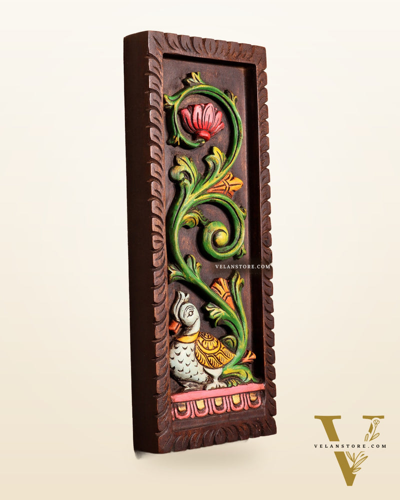 Peacock Handcrafted & Hand-Painted Wooden Wall Hanging Panel 15"