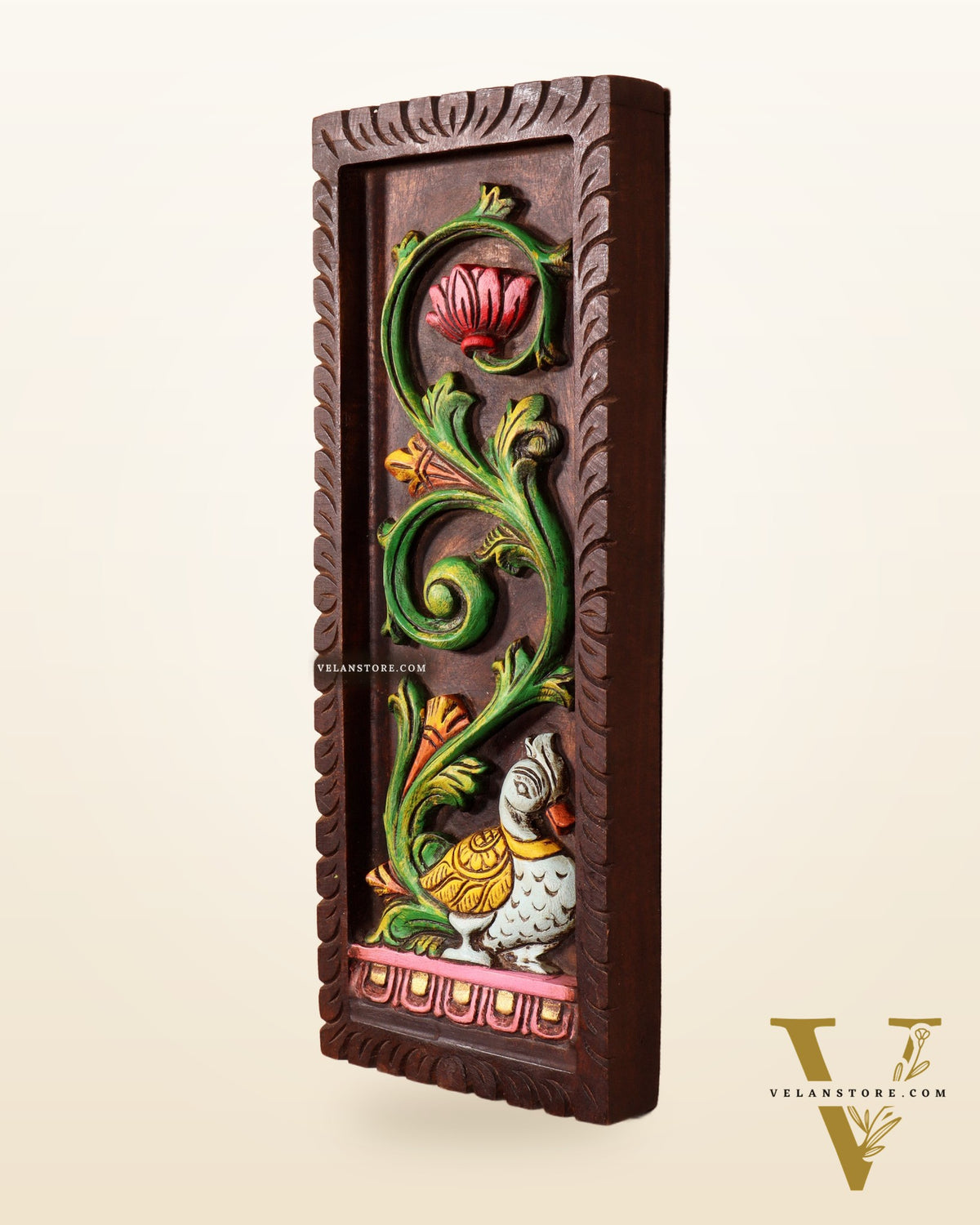 Peacock Handcrafted & Hand-Painted Wooden Wall Hanging Panel 15"
