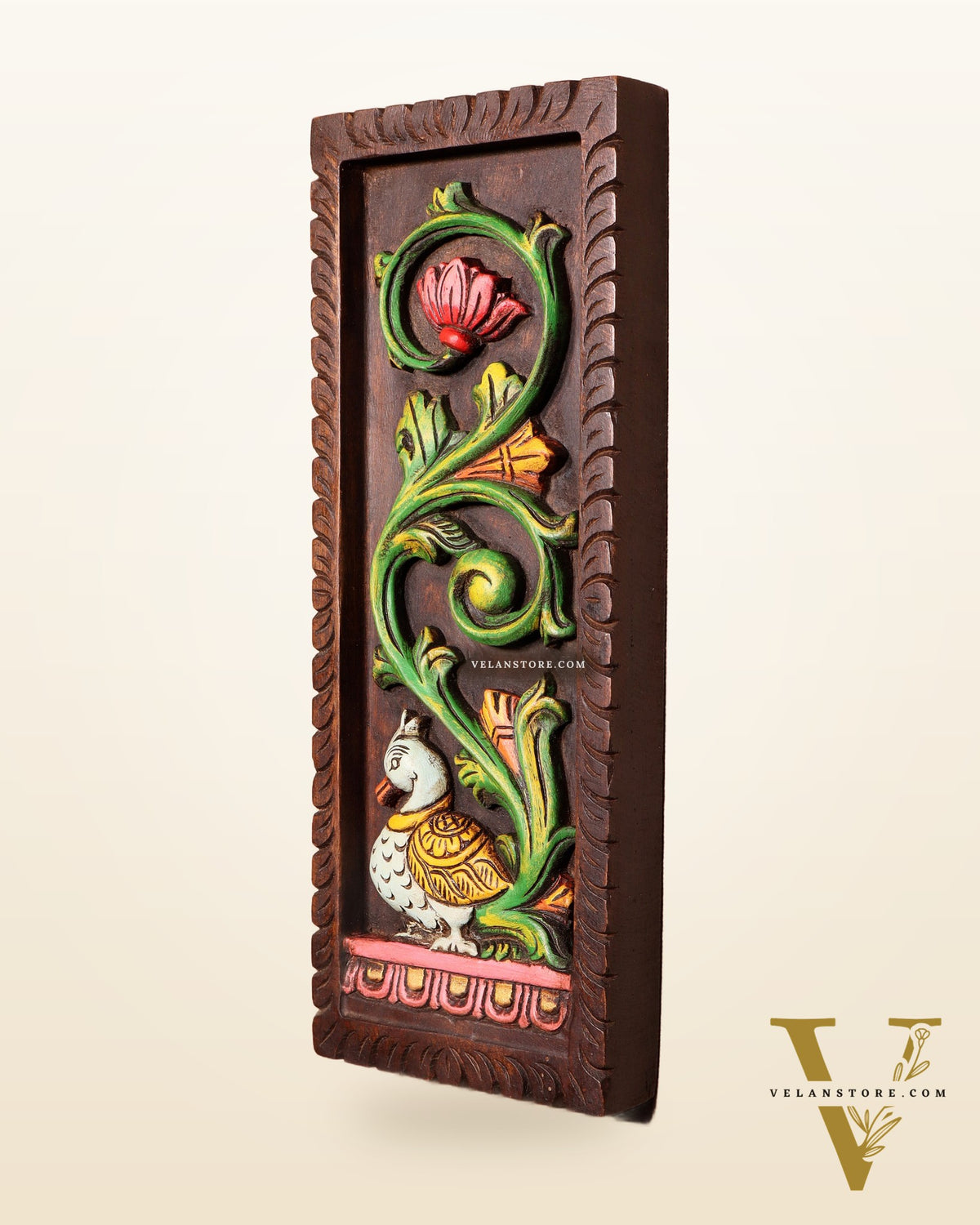 Peacock Handcrafted & Hand-Painted Wooden Wall Hanging Panel 15"