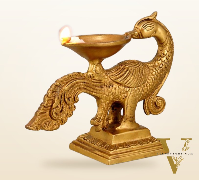Peacock/annam bending brass diya