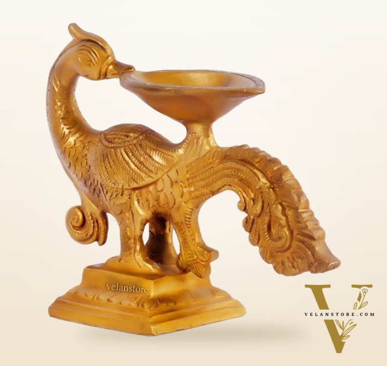 Peacock/annam bending brass diya