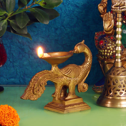 Peacock/annam bending brass diya