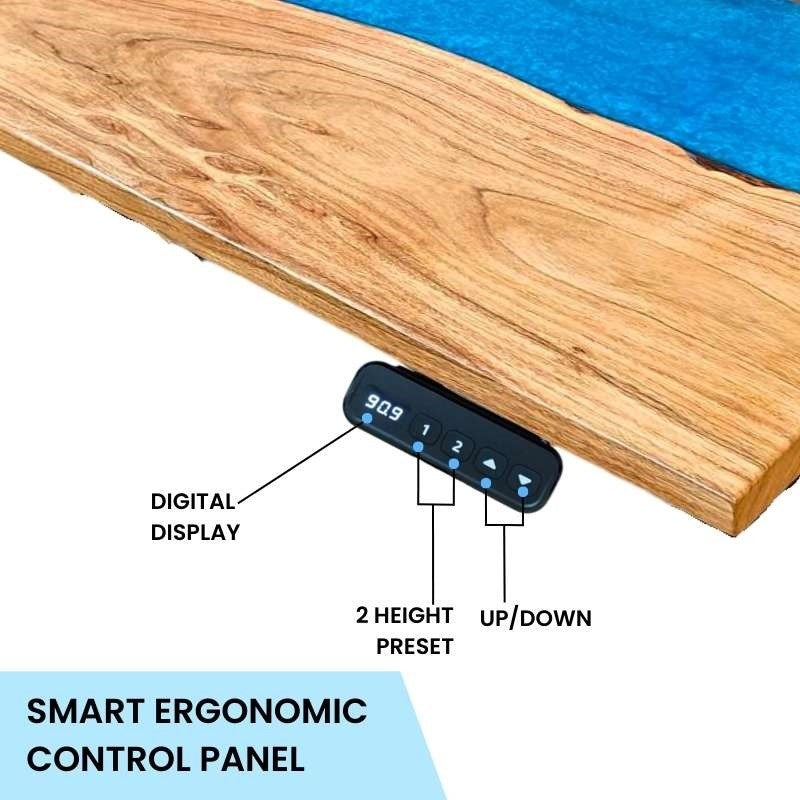 Suprema pearl blue epoxy resin height adjustable desk with black legs