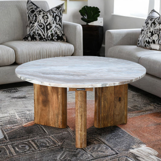 Nilkamal Taurus Marble Top Handicraft Coffee Table (Natural Honey)