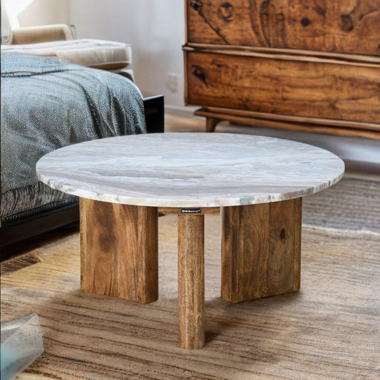 Nilkamal Taurus Marble Top Handicraft Coffee Table (Natural Honey)