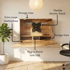 Solid Wood Fold Down Wall Mounted Desk with Personalized Photo Frame