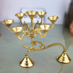 Brass Aarti Diya Set, Handcrafted Peetal Puja Arthi with 7 Oil Lamps, Traditional Deepak for Temple, Home, Diwali & Hindu Pooja, Gold, 7 Inch, 1 Piece