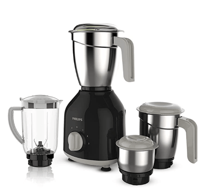 Philips HL7759/00 Mixer Grinder, 750W Turbo Motor, 4 Jars (Black), Edged blade made of superior SS304 material, Quick cool ventilation for longer motor life