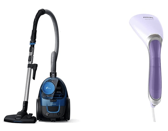 PHILIPS PowerPro FC9352/01 Compact Bagless Vacuum Cleaner (Blue) Handheld Garment Steamer GC360/30 - Vertical &amp; Horizontal Steaming, 1200 Watt, up to 22g/min