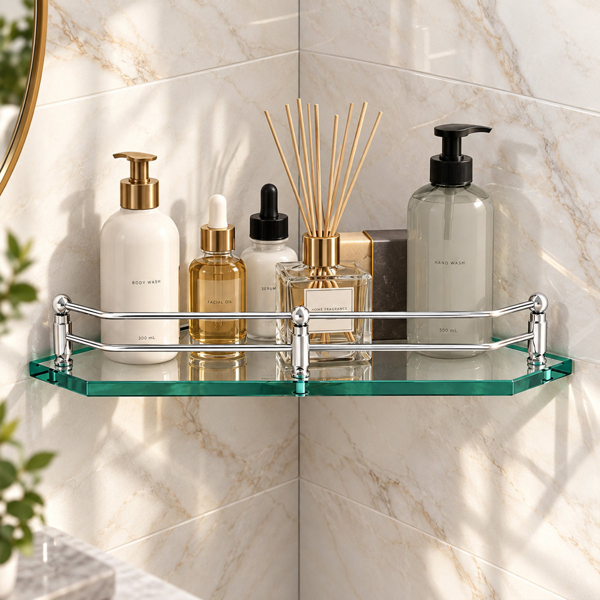 Plantex Diamond Glass Corner Shelf for Bathroom/Kitchen Glass Shelf/Bathroom Corner Shelf/Wall Storage Rack (9x9 Inches - Transparent - Pack of 1)-1