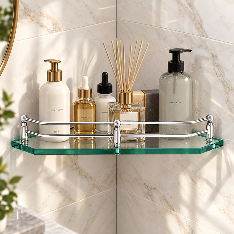 Plantex Diamond Glass Corner Shelf for Bathroom/Kitchen Glass Shelf/Bathroom Corner Shelf/Wall Storage Rack (9x9 Inches - Transparent - Pack of 1)-1