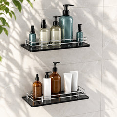 Plantex Wall Mount Glass Shelf for Bathroom/Shelves for Kitchen/Black Glass Shelf, Polished (12x6 Inches - Pack of 2)-1
