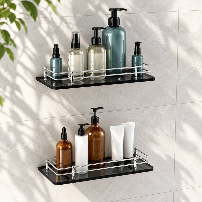 Plantex Wall Mount Glass Shelf for Bathroom/Shelves for Kitchen/Black Glass Shelf, Polished (12x6 Inches - Pack of 2)-1