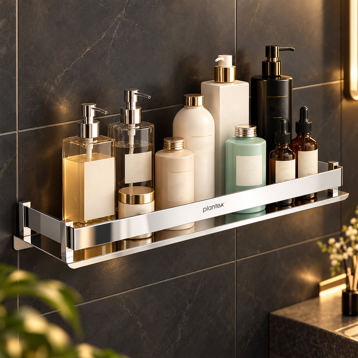 Plantex Stainless Steel Bathroom Shelf Rack/Bathroom Organizer/Wall Shelf for Bathroom Accessories Set/Kitchen Stand/Kitchen Shelves & Racks-(Chrome 18x5 Inches)-1