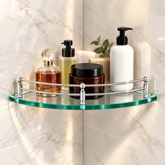 Plantex Glass Corner Shelf for Bathroom Wall/Bathroom Glass Shelf/Bathroom Corner Shelf/Corner Shelf for Kitchen (Transparent-9x9 Inches-Pack of 1)-1