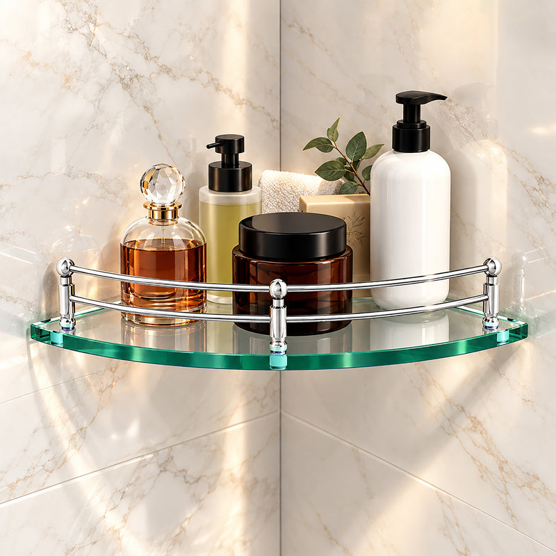 Plantex Glass Corner Shelf for Bathroom Wall/Bathroom Glass Shelf/Bathroom Corner Shelf/Corner Shelf for Kitchen (Transparent-9x9 Inches-Pack of 1)-1