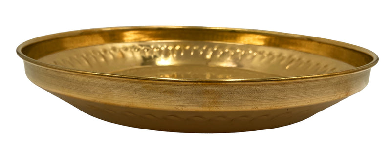 Handcrafted Brass Pooja Thali Peetal Aarti Plate Pittal Puja Thambalam Traditional Pital Worship Thali,Gold, 11.02 Inch, 1 Piece