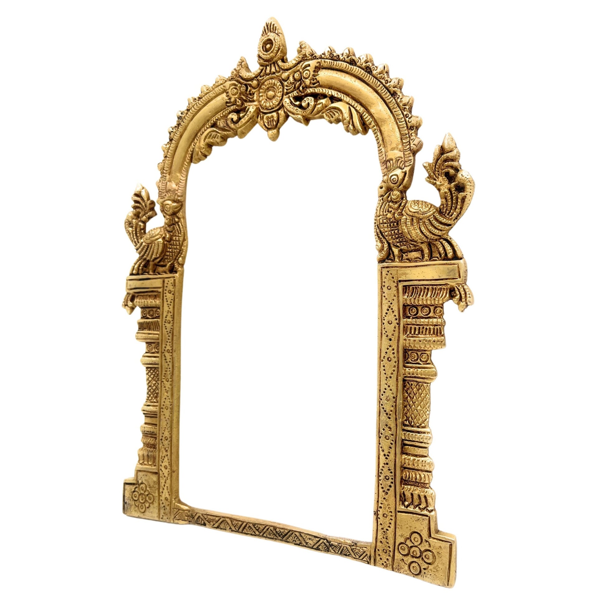 Brass Prabhavali Arch, Traditional Wall Hanging Prabhawali for Deity, Mandir Decor & Home Temple | Prabhawal Frame with Kirtimukha & Makara Torana Design, Gold, 11.5 Inch, 1 Piece