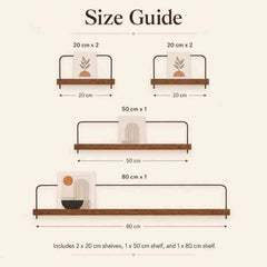 Acacia Wood Picture Ledge Wall Shelves with Steel Bar – Photo, Polaroid & Postcard Display (Set of 4, Brown)