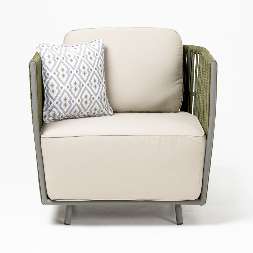 Klara Outdoor Garden Balcony Sofa Set 3 Seater,2 seater and Single Seater With 1 Table Set, Braid & Rope (Green + Beige)