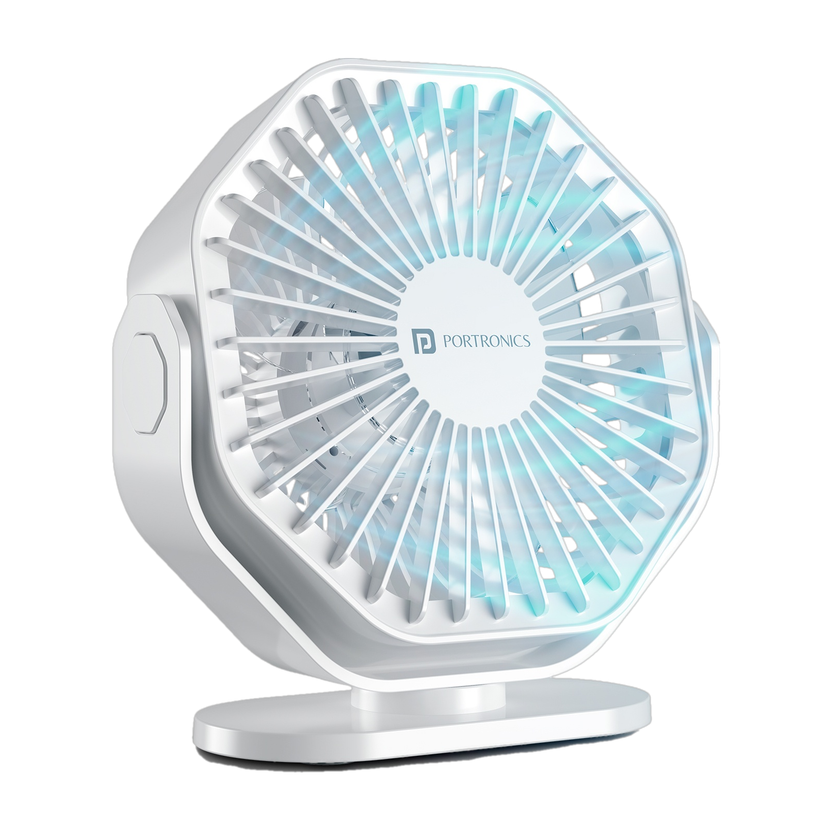 Portronics Chill On Mini Type-C Powered Table & Hanging Fan, 360° Rotation, 3-Speeds, BLDC Motor, One Button Control, Compact 3.25” Design with Loop-1