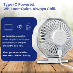 Portronics Chill On Mini Type-C Powered Table & Hanging Fan, 360° Rotation, 3-Speeds, BLDC Motor, One Button Control, Compact 3.25” Design with Loop-3