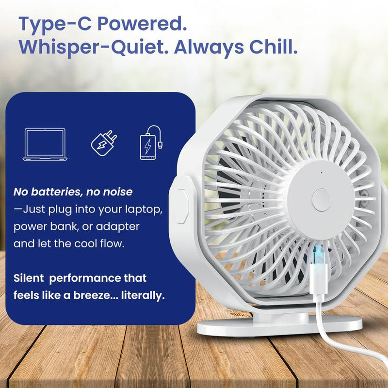 Portronics Chill On Mini Type-C Powered Table & Hanging Fan, 360° Rotation, 3-Speeds, BLDC Motor, One Button Control, Compact 3.25” Design with Loop-3