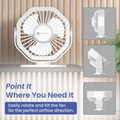 Portronics Chill On Mini Type-C Powered Table & Hanging Fan, 360° Rotation, 3-Speeds, BLDC Motor, One Button Control, Compact 3.25” Design with Loop-4