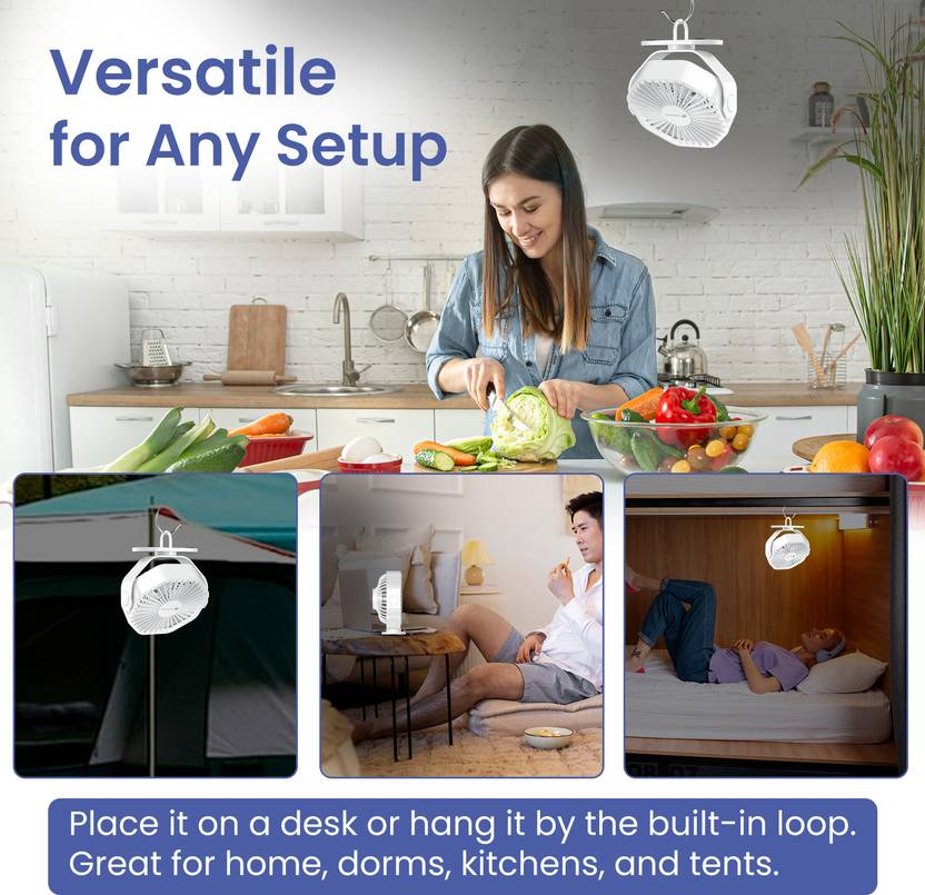 Portronics Chill On Mini Type-C Powered Table & Hanging Fan, 360° Rotation, 3-Speeds, BLDC Motor, One Button Control, Compact 3.25” Design with Loop-5