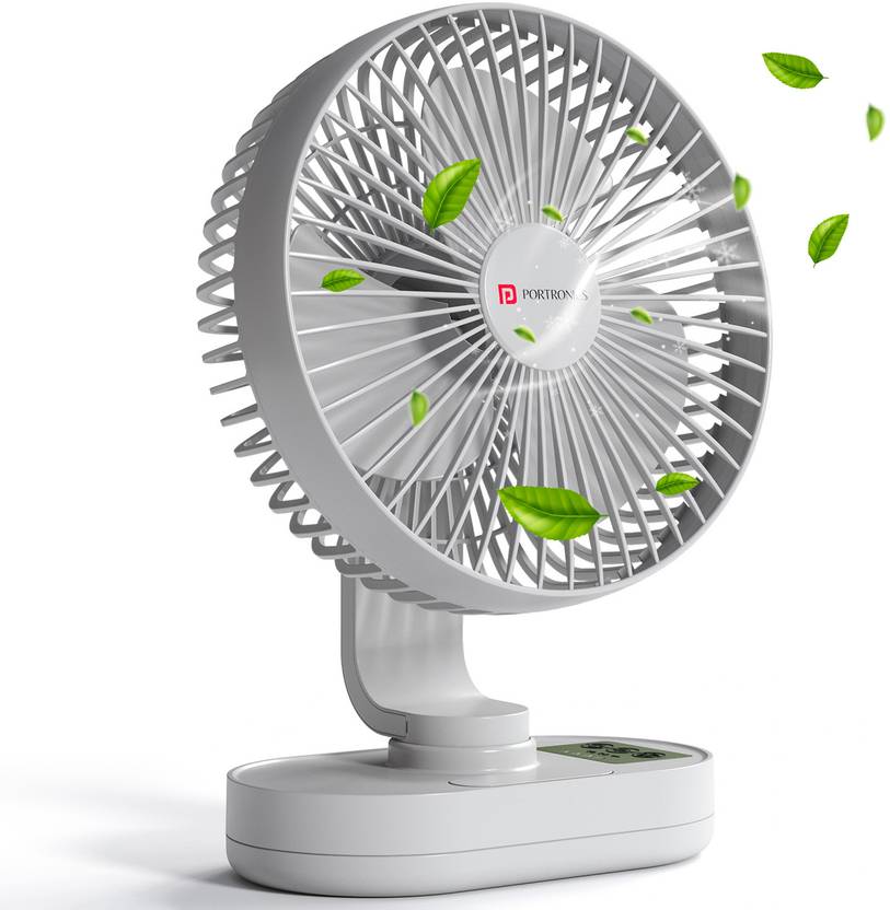 Portronics Airloop Portable & Rechargeable Desk Fan with Automatic 92° Oscillation, 6.1 Inch Blade, BLDC Motor, 90° Tilt, 3 Speeds, 4000mAh Battery-1