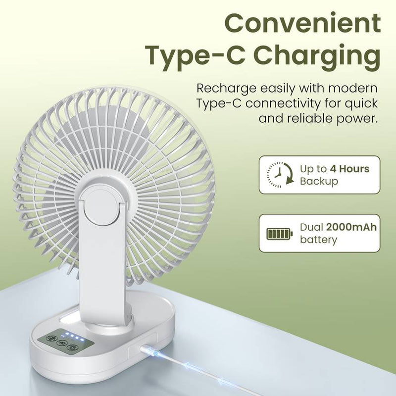Portronics Airloop Portable & Rechargeable Desk Fan with Automatic 92° Oscillation, 6.1 Inch Blade, BLDC Motor, 90° Tilt, 3 Speeds, 4000mAh Battery-3
