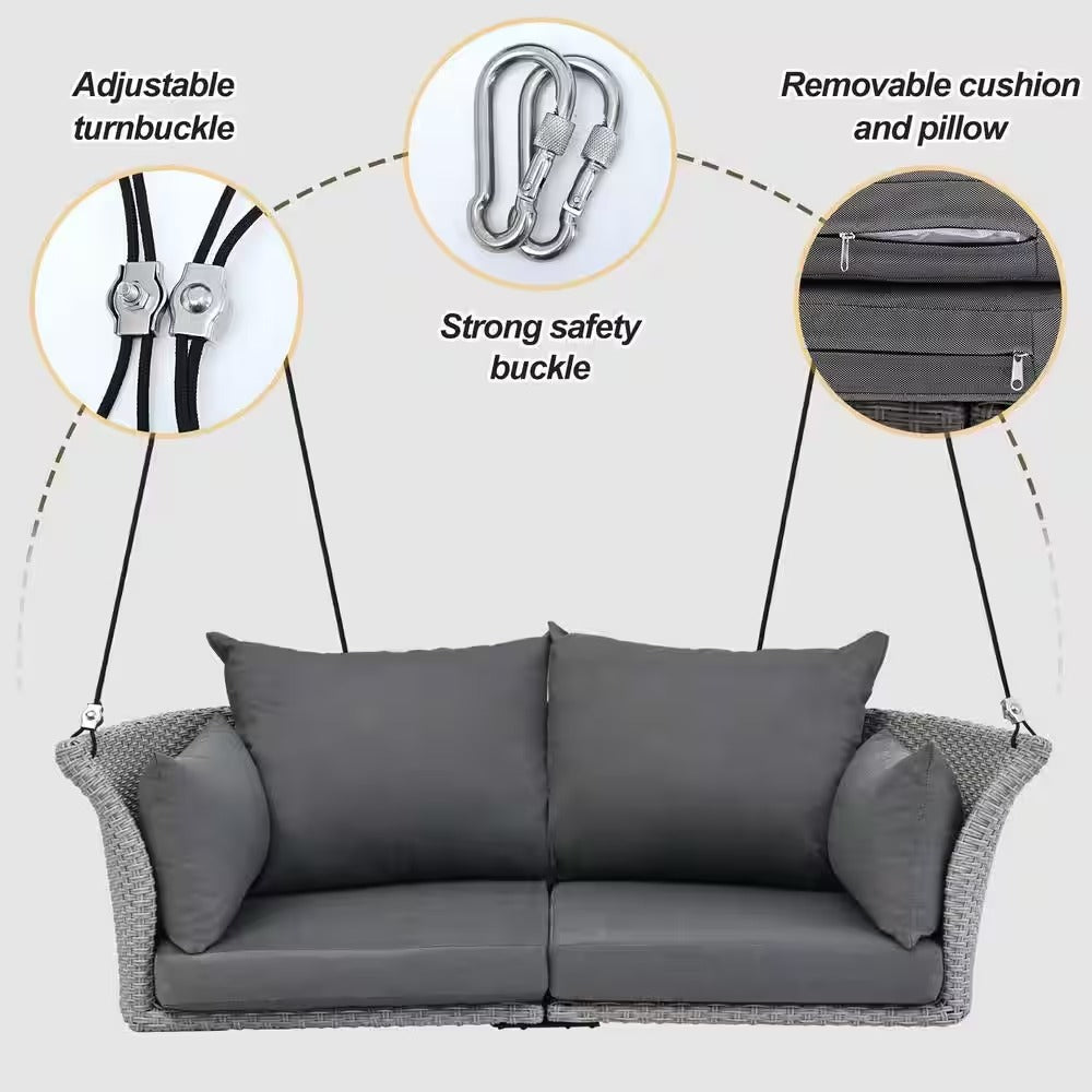 Portin Double Seater Hanging Swing Without Stand For Balcony , Garden Swing (Grey)