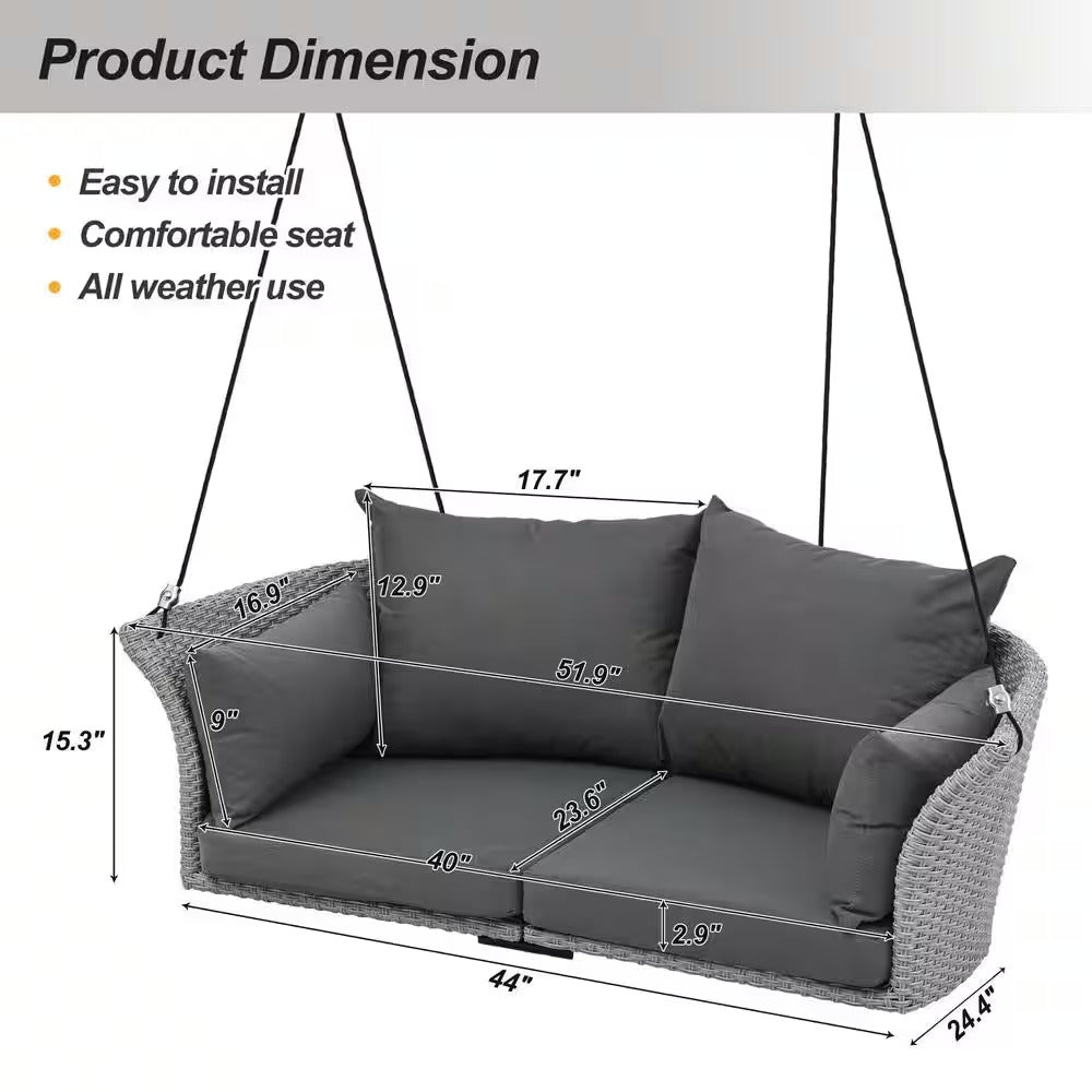 Portin Double Seater Hanging Swing Without Stand For Balcony , Garden Swing (Grey)
