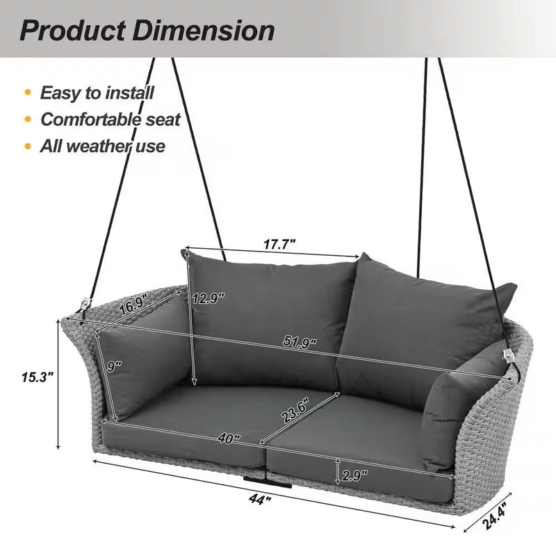 Portin Double Seater Hanging Swing Without Stand For Balcony , Garden Swing (Grey)
